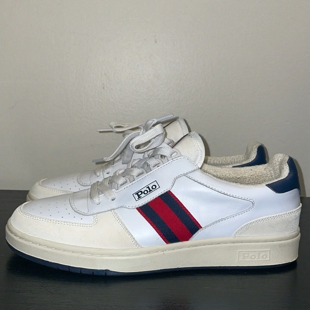 Polo Ralph Lauren Men's White Court‎ Suede & Leather Sneakers Shoes Size 10.5